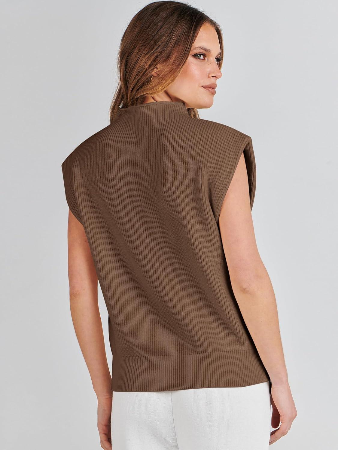 imageANRABESS Womens Mock Neck Sleeveless Sweater Vest Casual Cap Sleeve Knit Pullover Tank Tops 2025 Fall ClothesDeep Brown