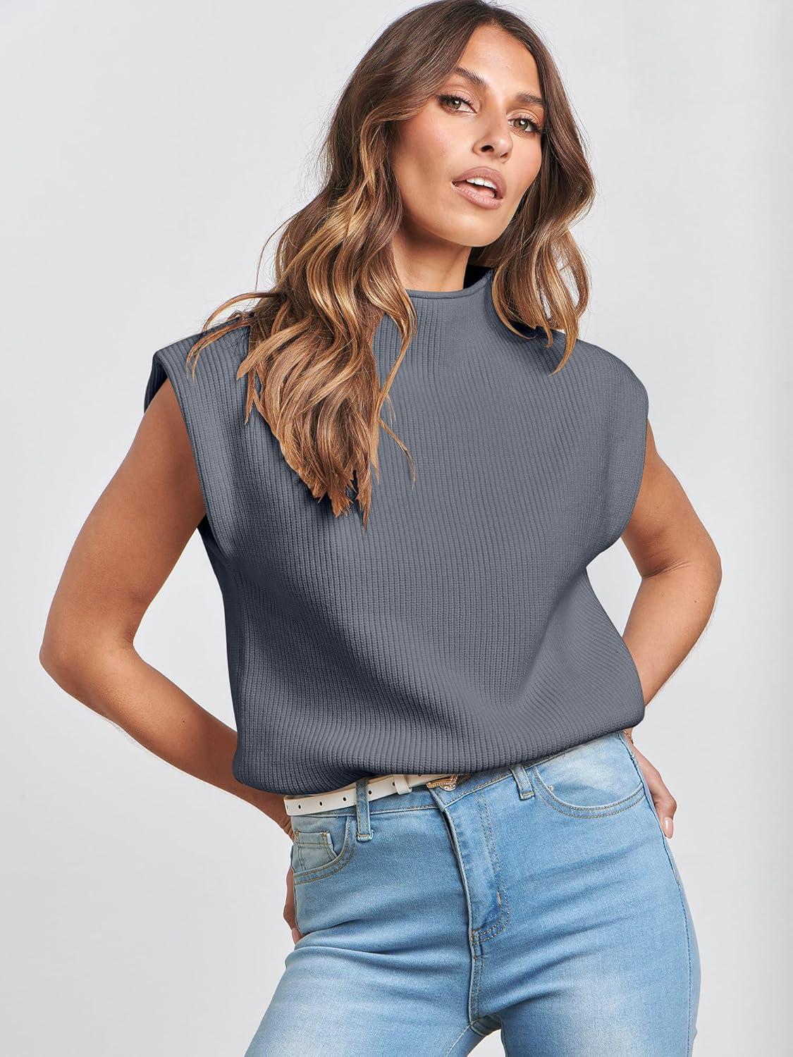 imageANRABESS Womens Mock Neck Sleeveless Sweater Vest Casual Cap Sleeve Knit Pullover Tank Tops 2025 Fall ClothesDeep Grey