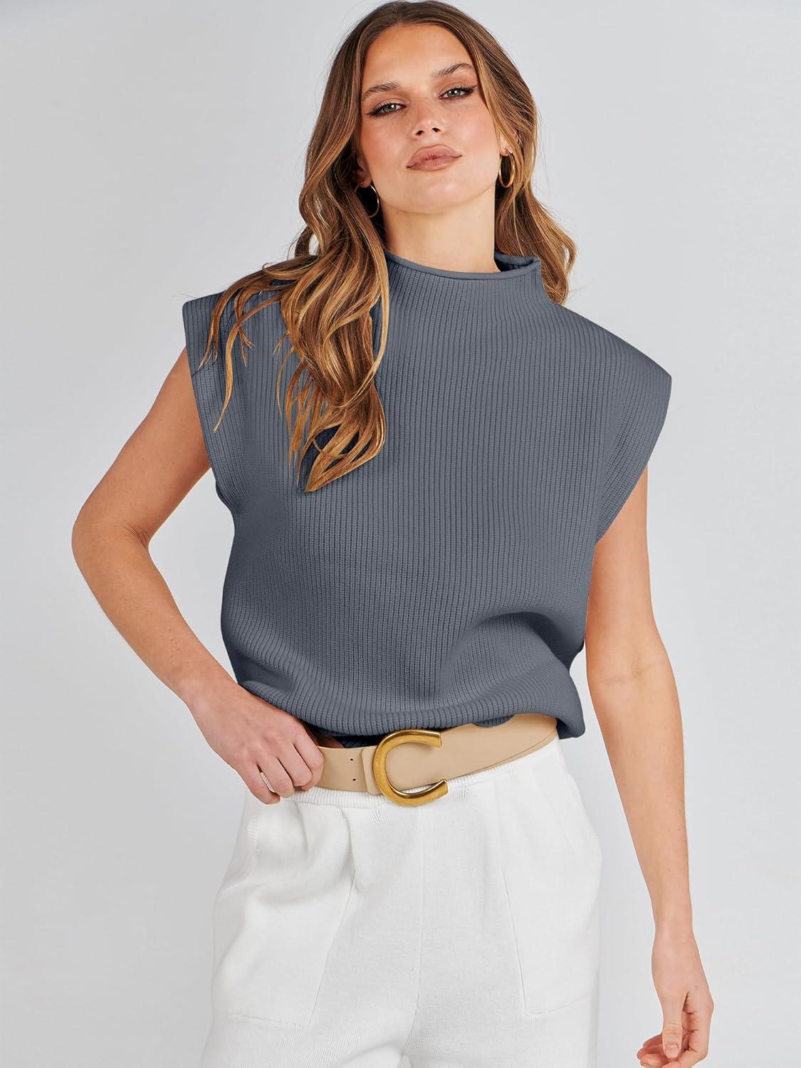 imageANRABESS Womens Mock Neck Sleeveless Sweater Vest Casual Cap Sleeve Knit Pullover Tank Tops 2025 Fall ClothesDeep Grey