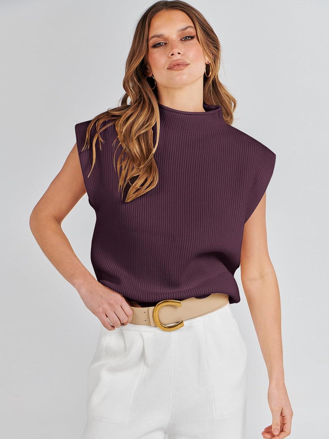 imageANRABESS Womens Mock Neck Sleeveless Sweater Vest Casual Cap Sleeve Knit Pullover Tank Tops 2025 Fall ClothesDeep Purple