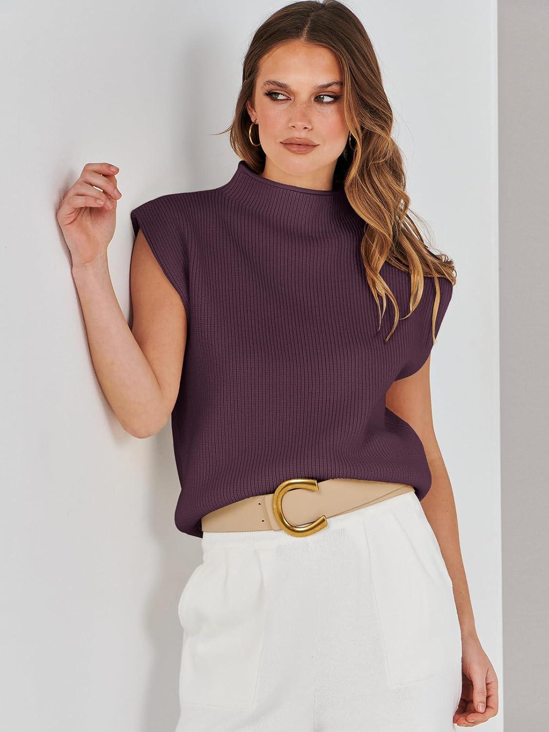 imageANRABESS Womens Mock Neck Sleeveless Sweater Vest Casual Cap Sleeve Knit Pullover Tank Tops 2025 Fall ClothesDeep Purple