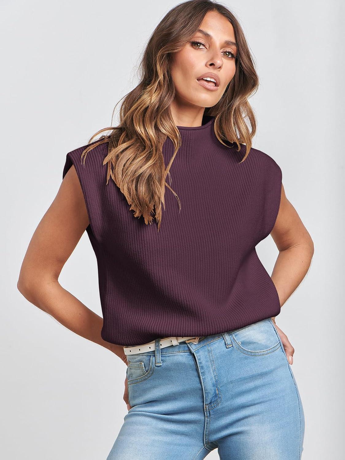 imageANRABESS Womens Mock Neck Sleeveless Sweater Vest Casual Cap Sleeve Knit Pullover Tank Tops 2025 Fall ClothesDeep Purple