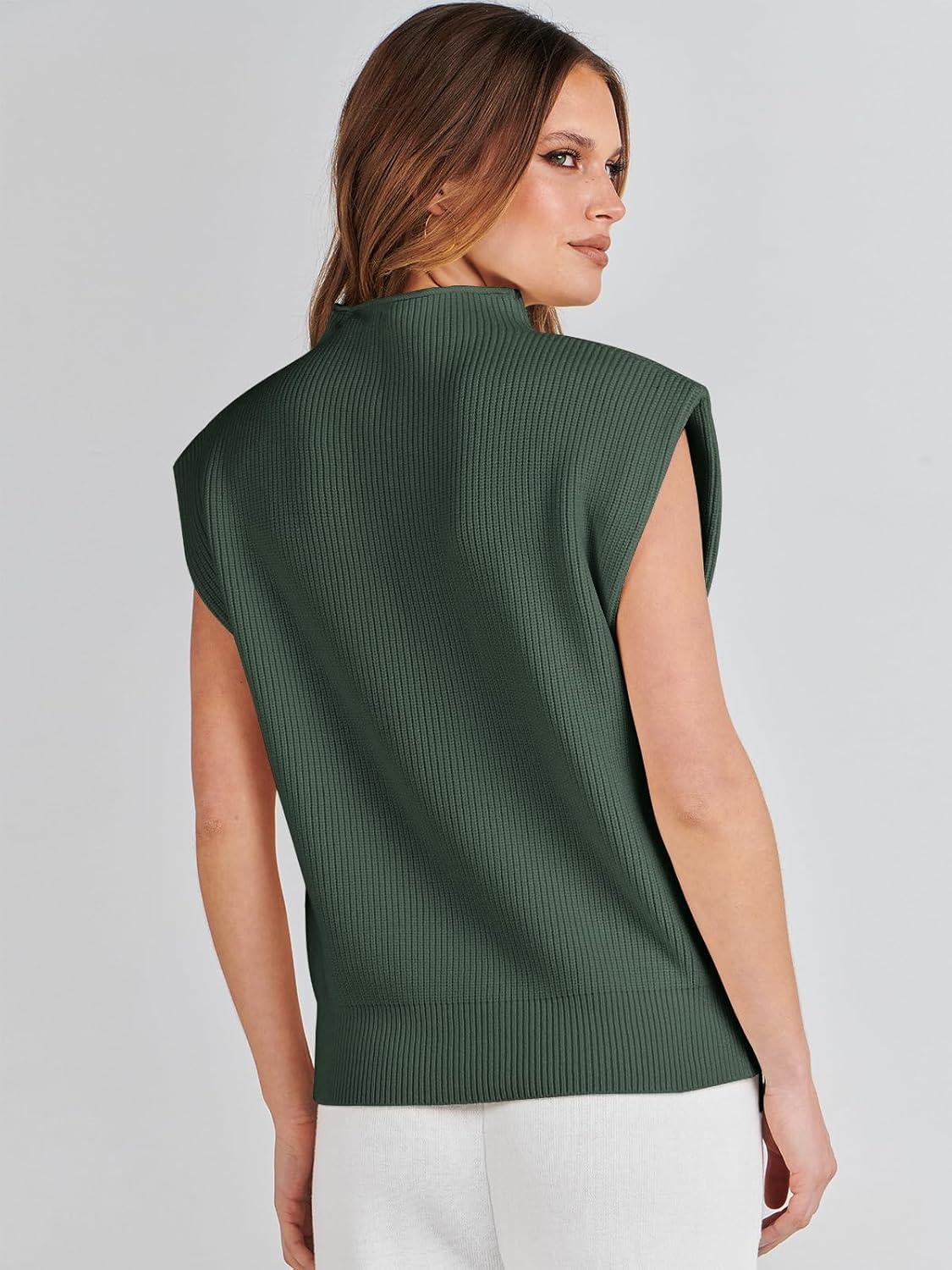imageANRABESS Womens Mock Neck Sleeveless Sweater Vest Casual Cap Sleeve Knit Pullover Tank Tops 2025 Fall ClothesGreen