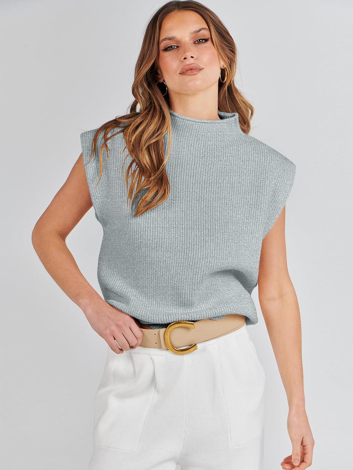 imageANRABESS Womens Mock Neck Sleeveless Sweater Vest Casual Cap Sleeve Knit Pullover Tank Tops 2025 Fall ClothesGrey