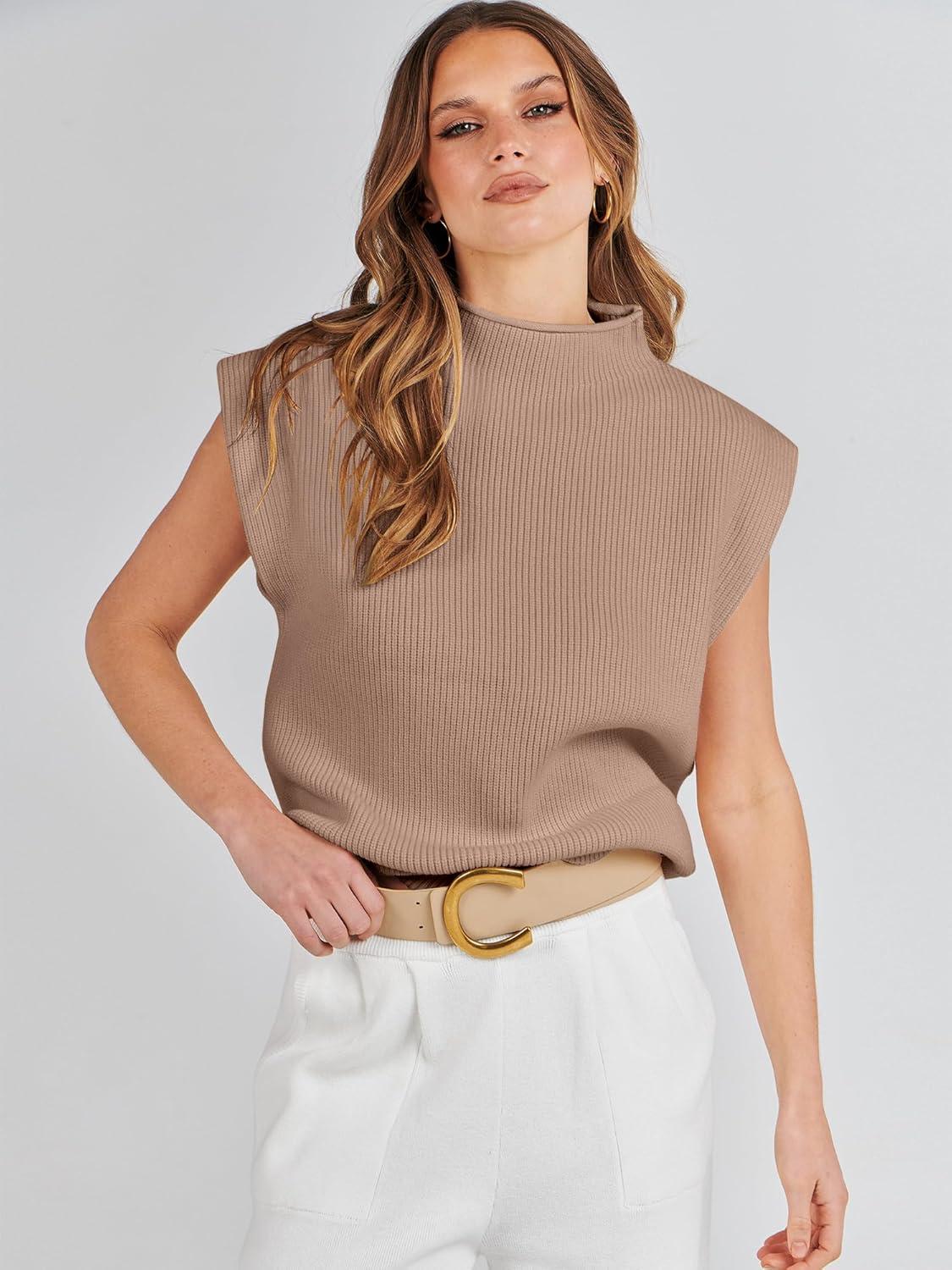 imageANRABESS Womens Mock Neck Sleeveless Sweater Vest Casual Cap Sleeve Knit Pullover Tank Tops 2025 Fall ClothesKhaki