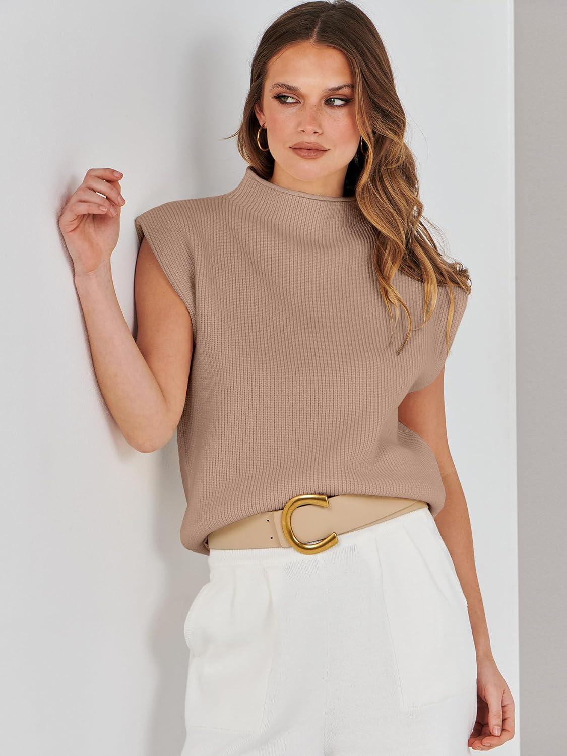 imageANRABESS Womens Mock Neck Sleeveless Sweater Vest Casual Cap Sleeve Knit Pullover Tank Tops 2025 Fall ClothesKhaki