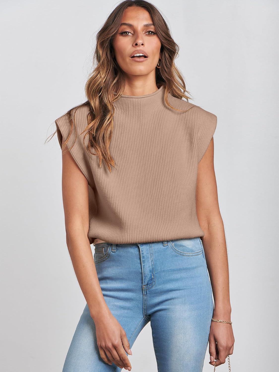 imageANRABESS Womens Mock Neck Sleeveless Sweater Vest Casual Cap Sleeve Knit Pullover Tank Tops 2025 Fall ClothesKhaki