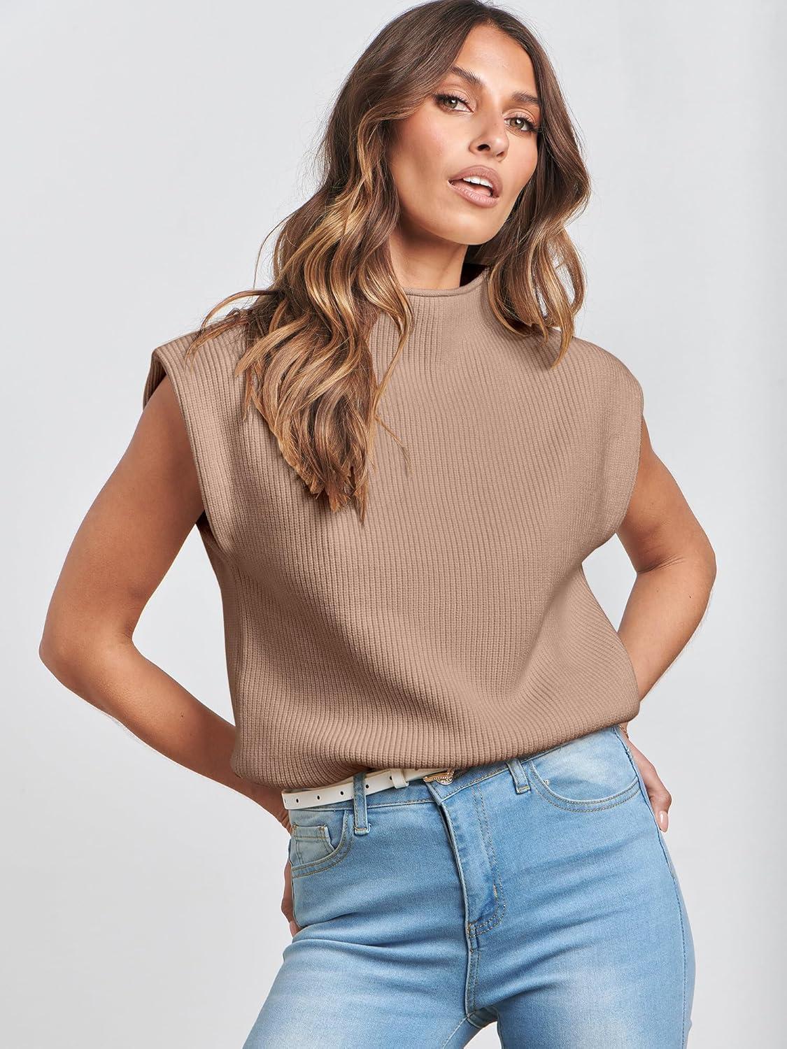 imageANRABESS Womens Mock Neck Sleeveless Sweater Vest Casual Cap Sleeve Knit Pullover Tank Tops 2025 Fall ClothesKhaki