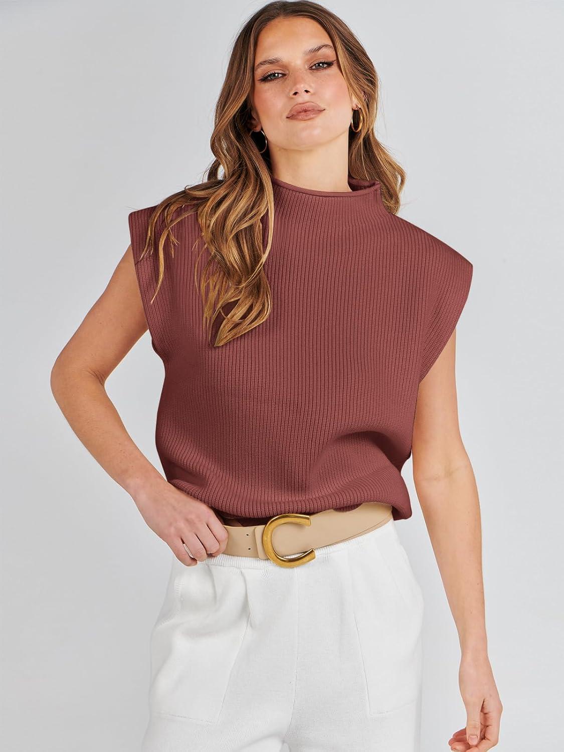 imageANRABESS Womens Mock Neck Sleeveless Sweater Vest Casual Cap Sleeve Knit Pullover Tank Tops 2025 Fall ClothesMaroon