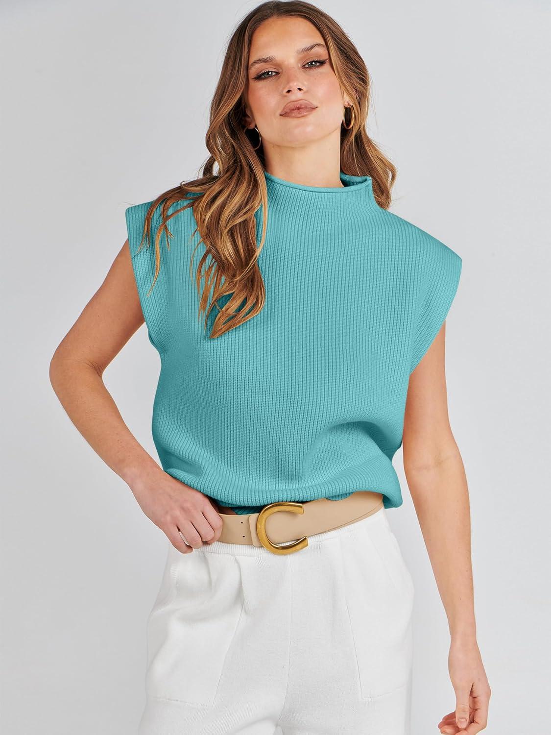 imageANRABESS Womens Mock Neck Sleeveless Sweater Vest Casual Cap Sleeve Knit Pullover Tank Tops 2025 Fall ClothesMint