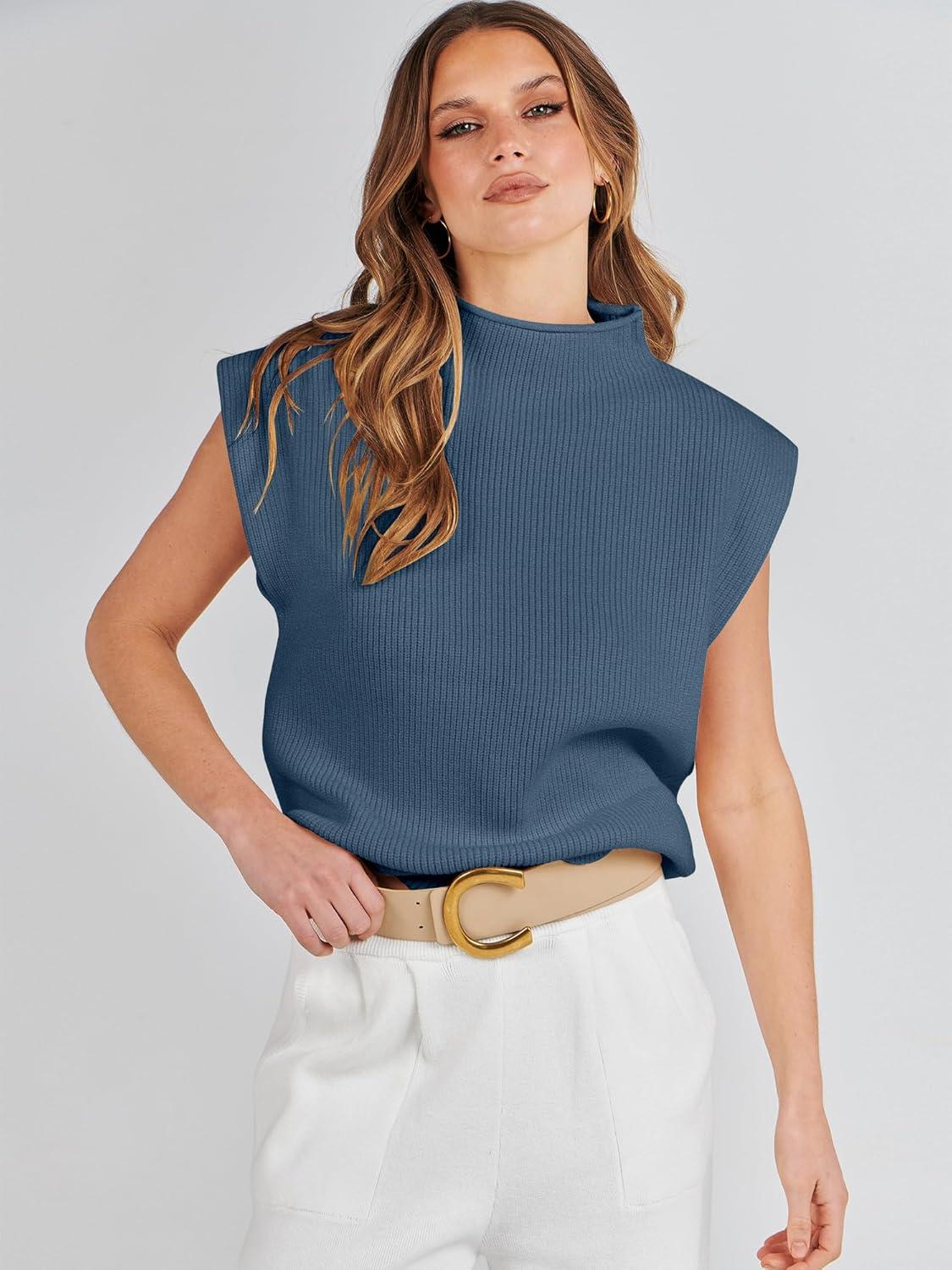 imageANRABESS Womens Mock Neck Sleeveless Sweater Vest Casual Cap Sleeve Knit Pullover Tank Tops 2025 Fall ClothesNavy Blue