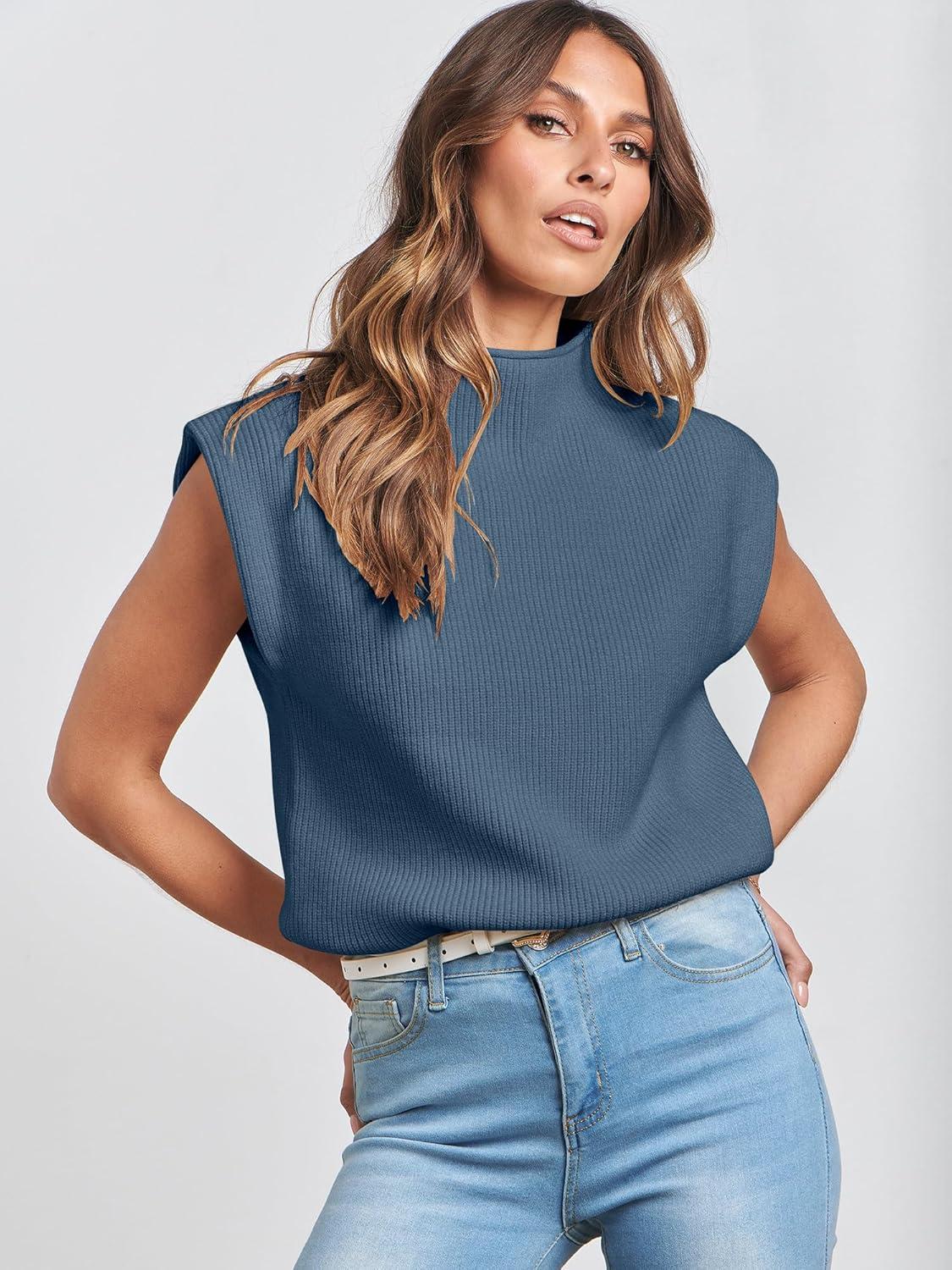 imageANRABESS Womens Mock Neck Sleeveless Sweater Vest Casual Cap Sleeve Knit Pullover Tank Tops 2025 Fall ClothesNavy Blue