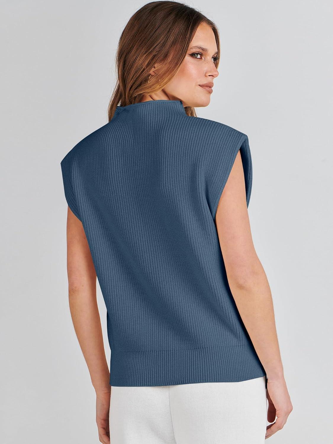 imageANRABESS Womens Mock Neck Sleeveless Sweater Vest Casual Cap Sleeve Knit Pullover Tank Tops 2025 Fall ClothesNavy Blue