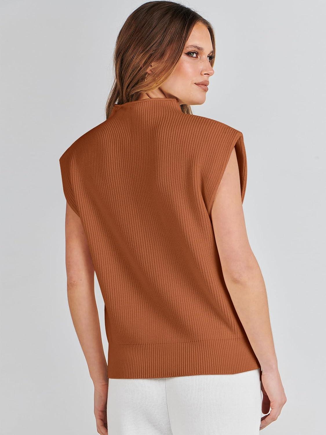 imageANRABESS Womens Mock Neck Sleeveless Sweater Vest Casual Cap Sleeve Knit Pullover Tank Tops 2025 Fall ClothesRust