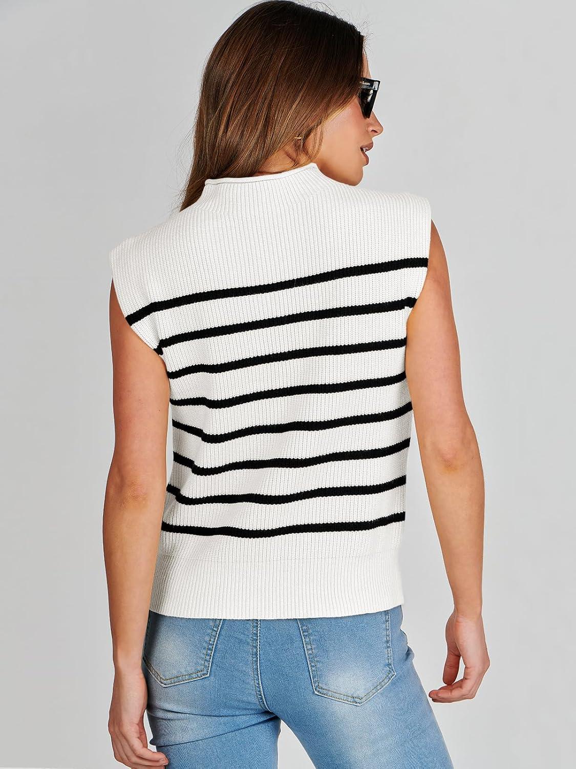 imageANRABESS Womens Mock Neck Sleeveless Sweater Vest Casual Cap Sleeve Knit Pullover Tank Tops 2025 Fall ClothesStrip White