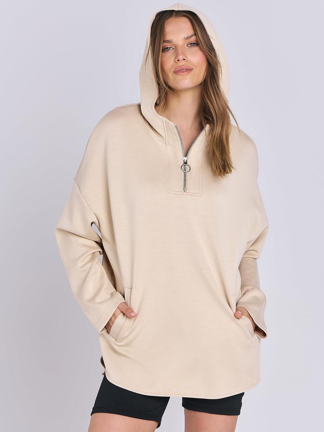 imageANRABESS Womens Oversized Hoodie Quarter Zip Sweatshirts 2025 Fall Winter Tunic Pullover Top Trendy Teen Girls Preppy ClothesAlomnd