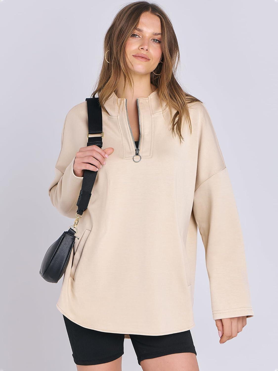 imageANRABESS Womens Oversized Hoodie Quarter Zip Sweatshirts 2025 Fall Winter Tunic Pullover Top Trendy Teen Girls Preppy ClothesAlomnd