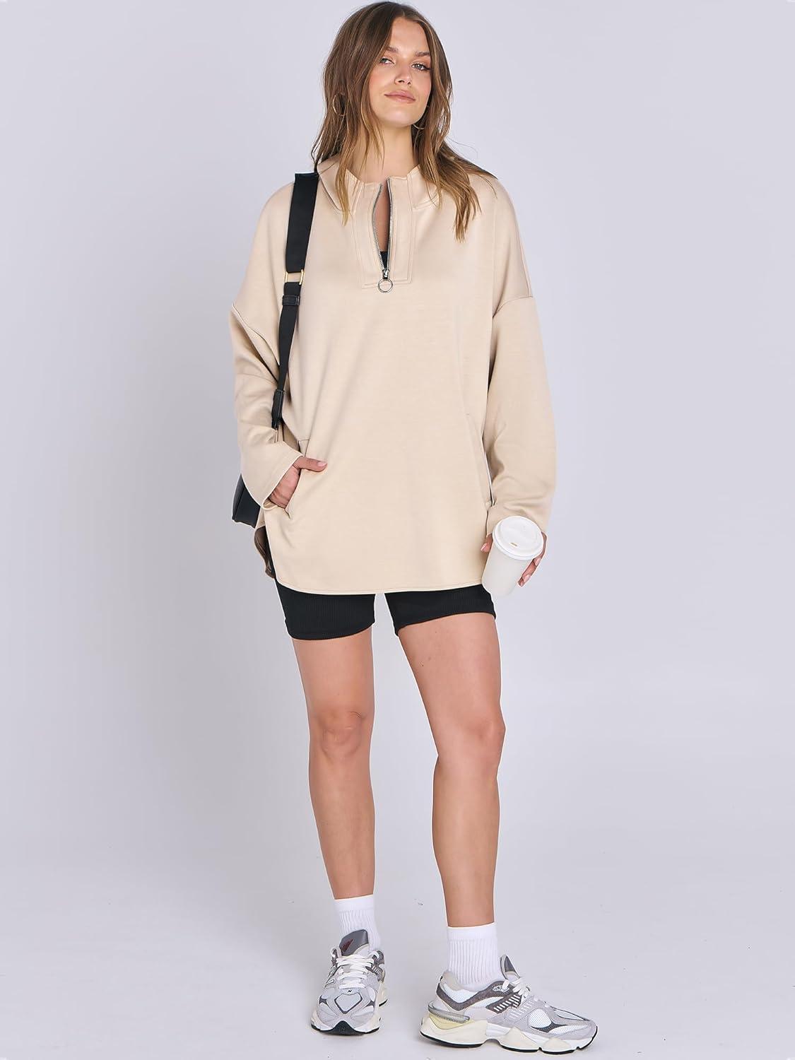 imageANRABESS Womens Oversized Hoodie Quarter Zip Sweatshirts 2025 Fall Winter Tunic Pullover Top Trendy Teen Girls Preppy ClothesAlomnd