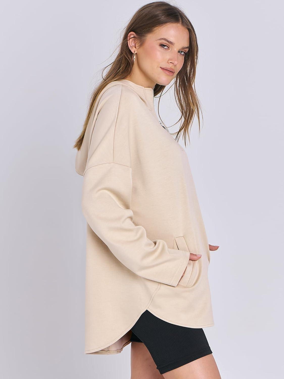 imageANRABESS Womens Oversized Hoodie Quarter Zip Sweatshirts 2025 Fall Winter Tunic Pullover Top Trendy Teen Girls Preppy ClothesAlomnd