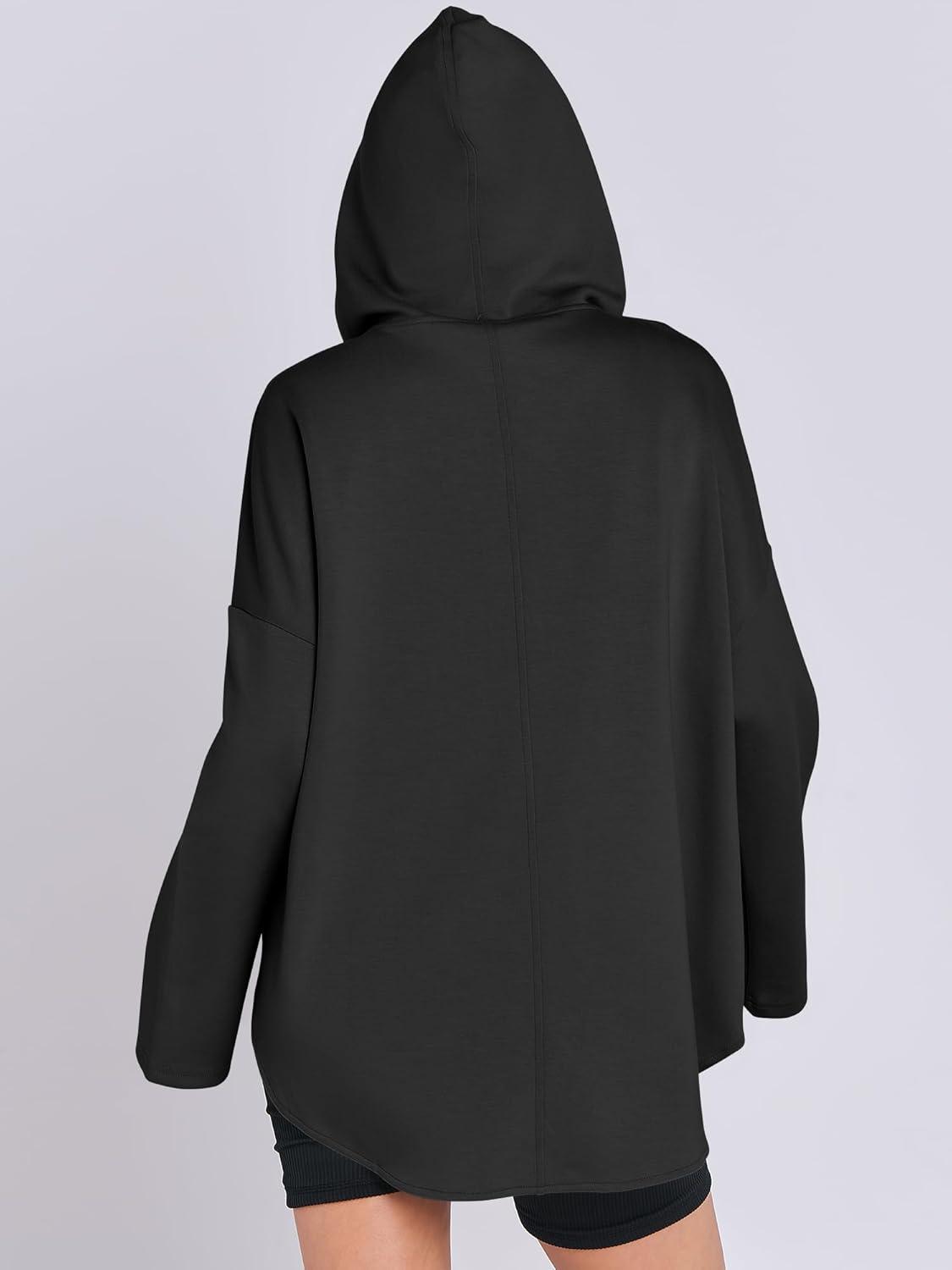 imageANRABESS Womens Oversized Hoodie Quarter Zip Sweatshirts 2025 Fall Winter Tunic Pullover Top Trendy Teen Girls Preppy ClothesBlack
