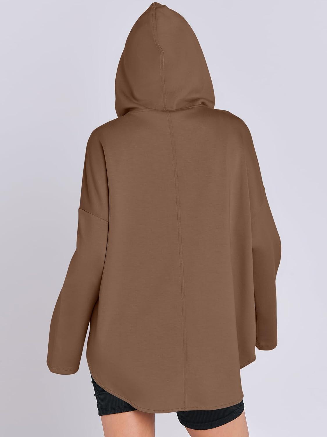 imageANRABESS Womens Oversized Hoodie Quarter Zip Sweatshirts 2025 Fall Winter Tunic Pullover Top Trendy Teen Girls Preppy ClothesBrown
