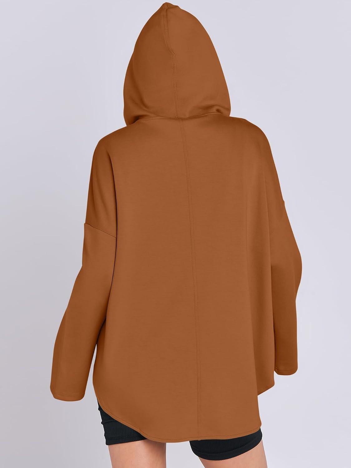 imageANRABESS Womens Oversized Hoodie Quarter Zip Sweatshirts 2025 Fall Winter Tunic Pullover Top Trendy Teen Girls Preppy ClothesCaramel