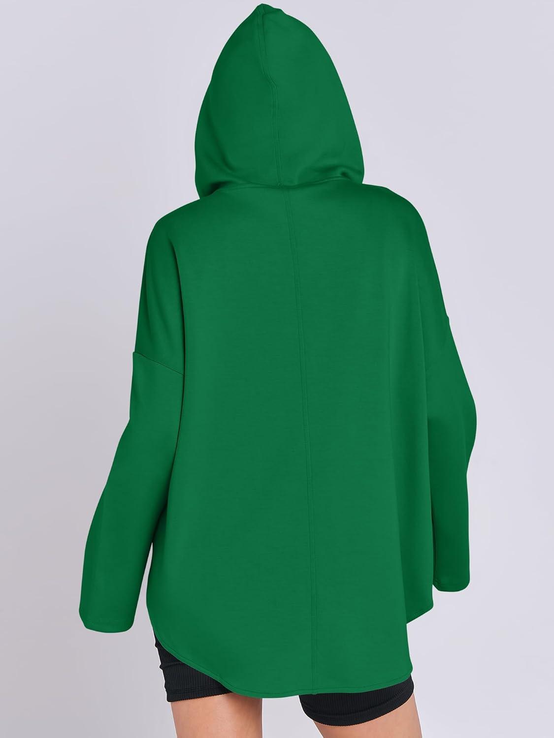 imageANRABESS Womens Oversized Hoodie Quarter Zip Sweatshirts 2025 Fall Winter Tunic Pullover Top Trendy Teen Girls Preppy ClothesGreen