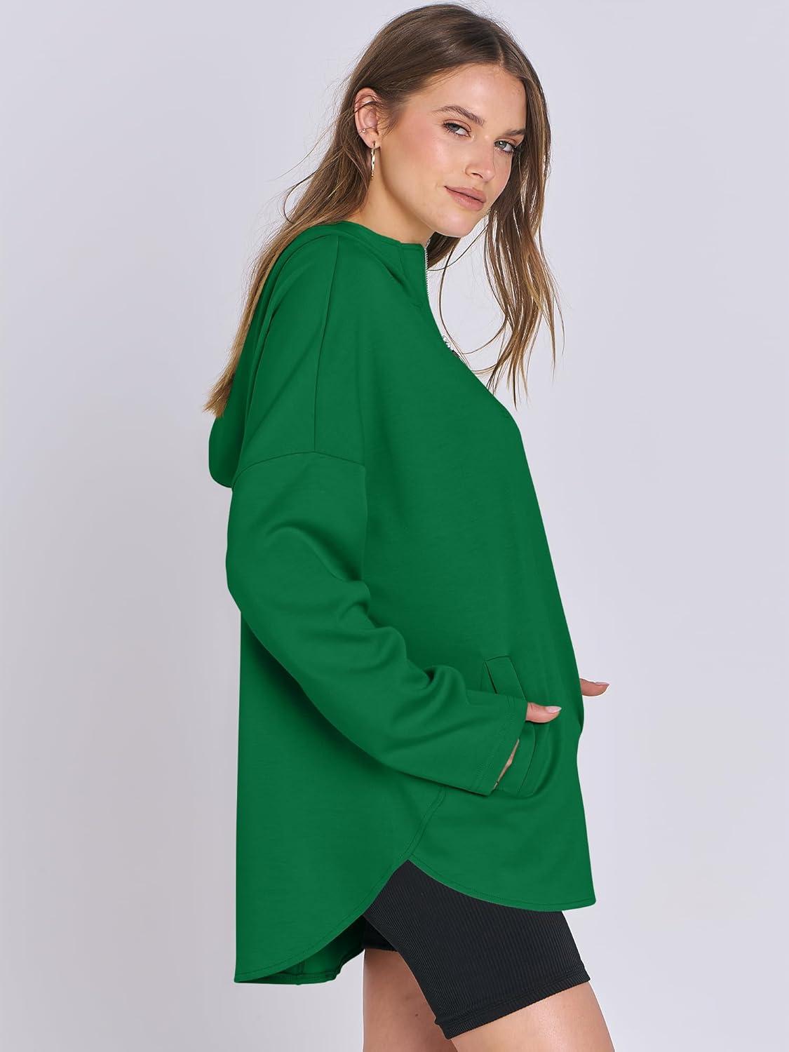 imageANRABESS Womens Oversized Hoodie Quarter Zip Sweatshirts 2025 Fall Winter Tunic Pullover Top Trendy Teen Girls Preppy ClothesGreen