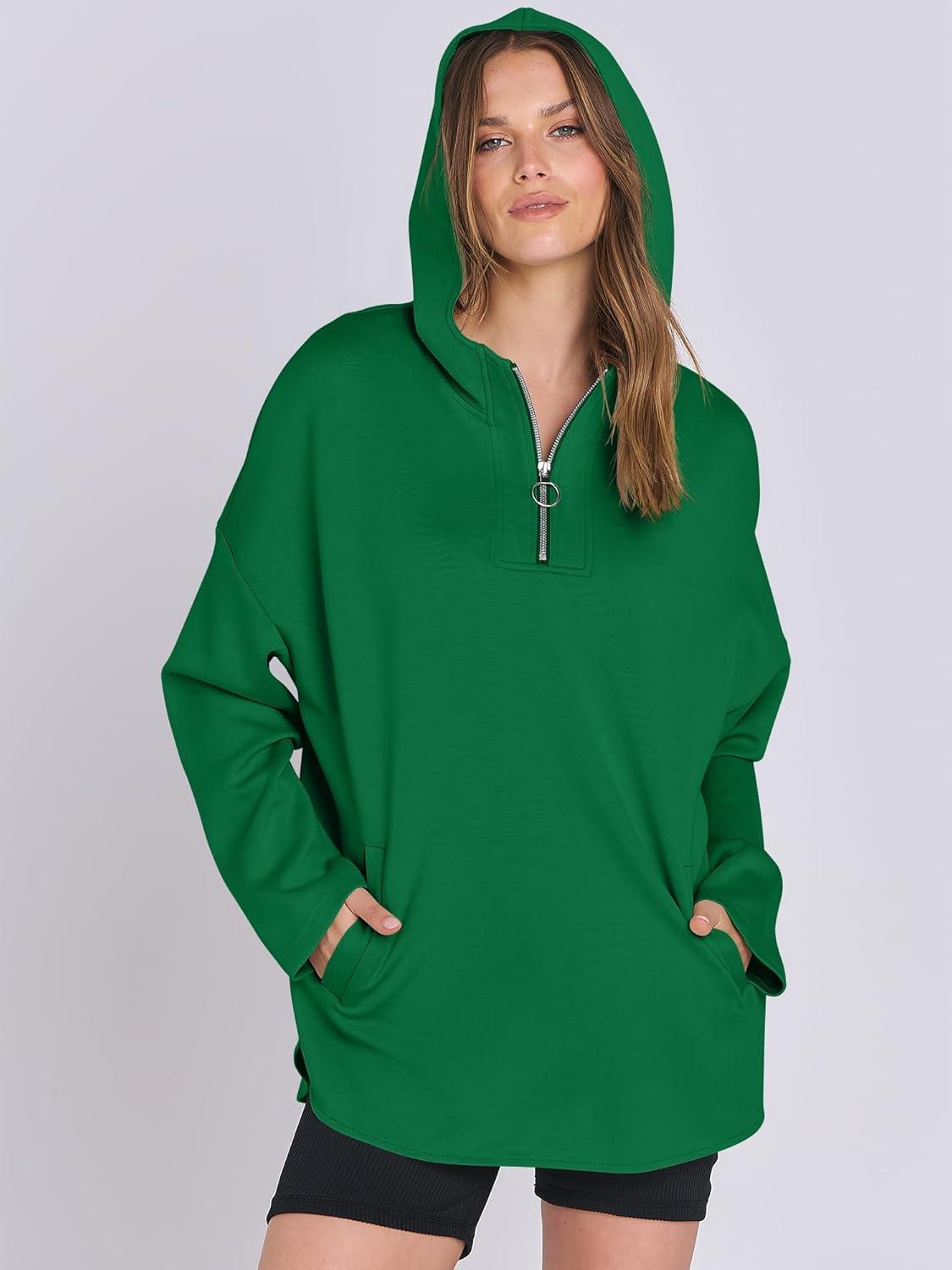 imageANRABESS Womens Oversized Hoodie Quarter Zip Sweatshirts 2025 Fall Winter Tunic Pullover Top Trendy Teen Girls Preppy ClothesGreen