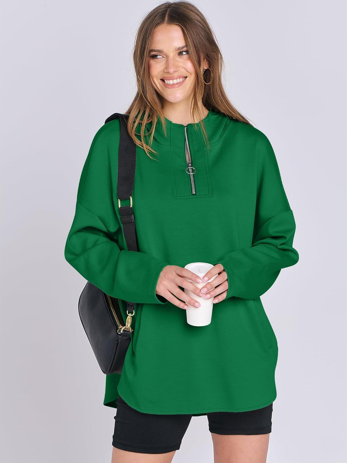 imageANRABESS Womens Oversized Hoodie Quarter Zip Sweatshirts 2025 Fall Winter Tunic Pullover Top Trendy Teen Girls Preppy ClothesGreen