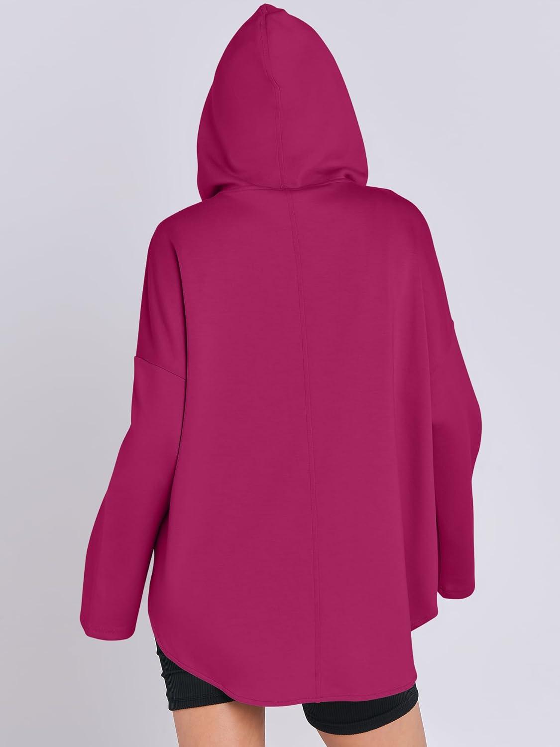 imageANRABESS Womens Oversized Hoodie Quarter Zip Sweatshirts 2025 Fall Winter Tunic Pullover Top Trendy Teen Girls Preppy ClothesHot Pink