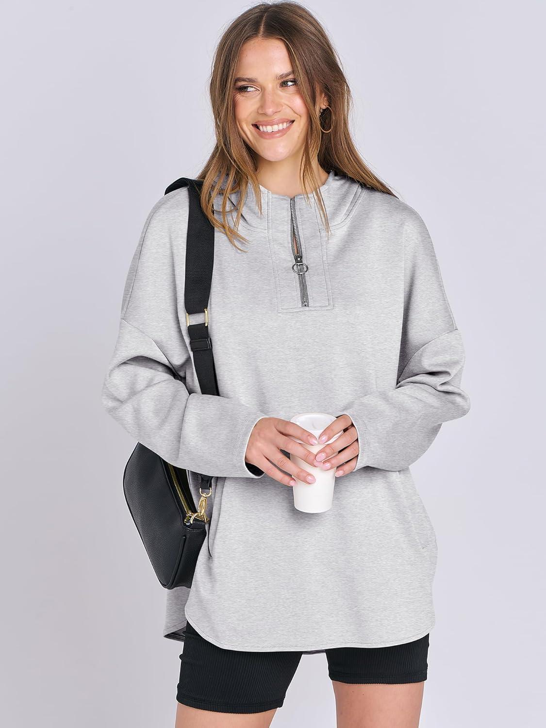 imageANRABESS Womens Oversized Hoodie Quarter Zip Sweatshirts 2025 Fall Winter Tunic Pullover Top Trendy Teen Girls Preppy ClothesLight Grey