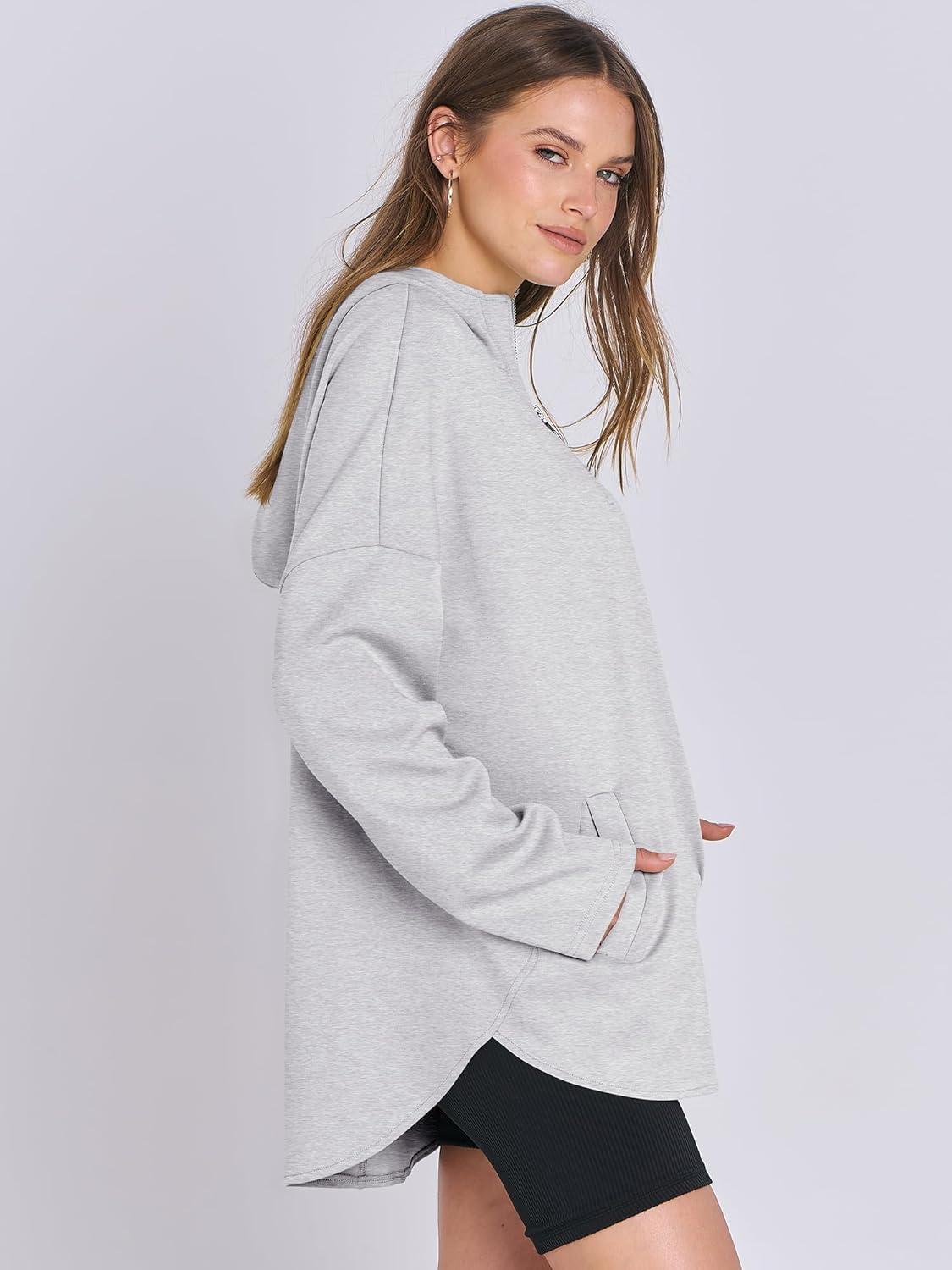 imageANRABESS Womens Oversized Hoodie Quarter Zip Sweatshirts 2025 Fall Winter Tunic Pullover Top Trendy Teen Girls Preppy ClothesLight Grey