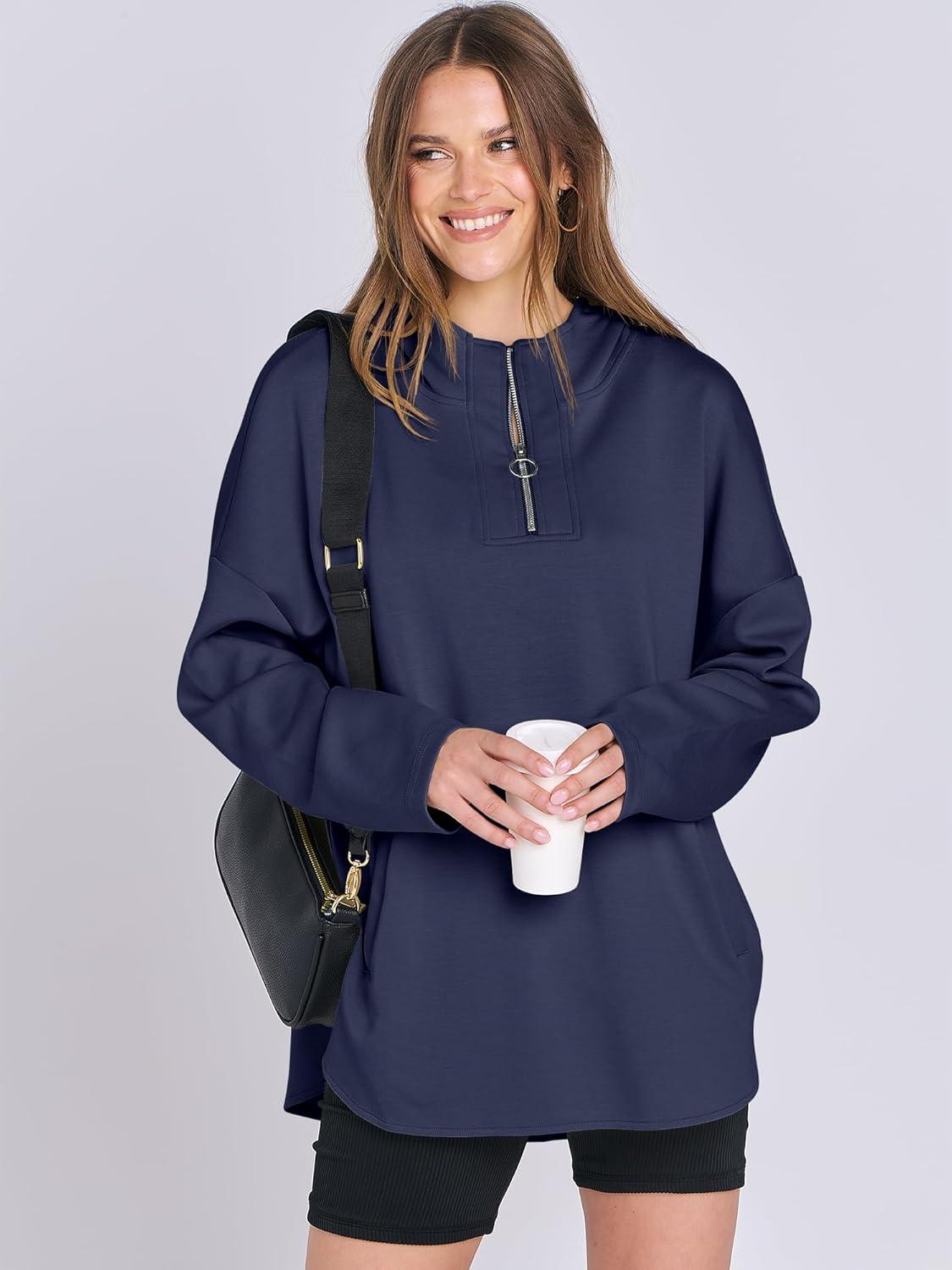 imageANRABESS Womens Oversized Hoodie Quarter Zip Sweatshirts 2025 Fall Winter Tunic Pullover Top Trendy Teen Girls Preppy ClothesNavy Blue