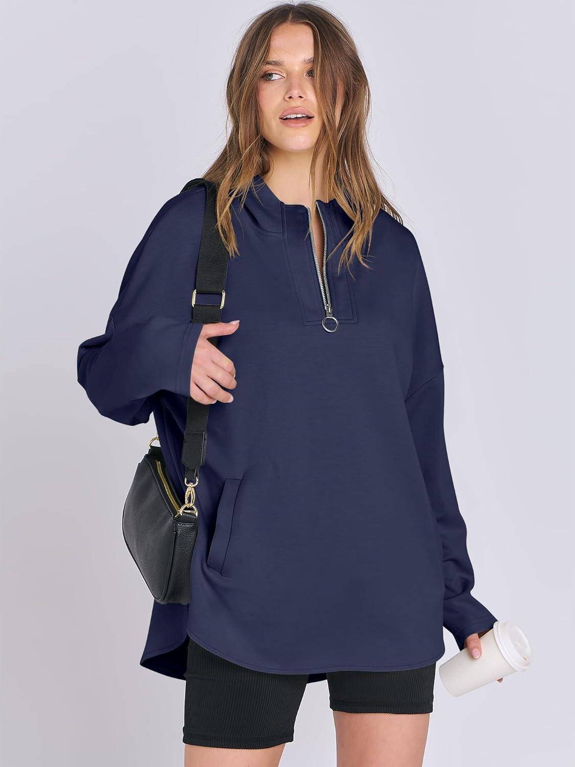 imageANRABESS Womens Oversized Hoodie Quarter Zip Sweatshirts 2025 Fall Winter Tunic Pullover Top Trendy Teen Girls Preppy ClothesNavy Blue