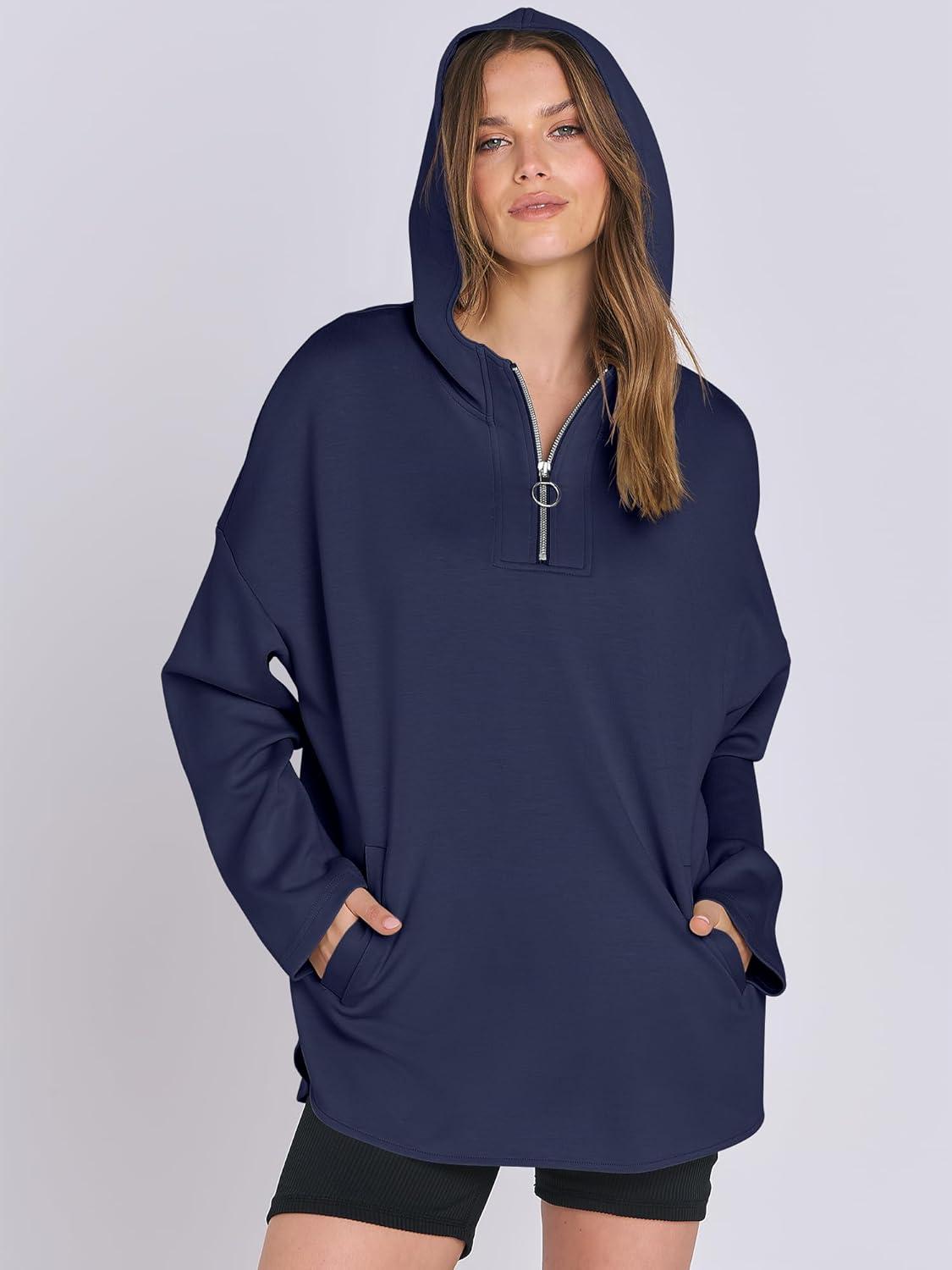 imageANRABESS Womens Oversized Hoodie Quarter Zip Sweatshirts 2025 Fall Winter Tunic Pullover Top Trendy Teen Girls Preppy ClothesNavy Blue