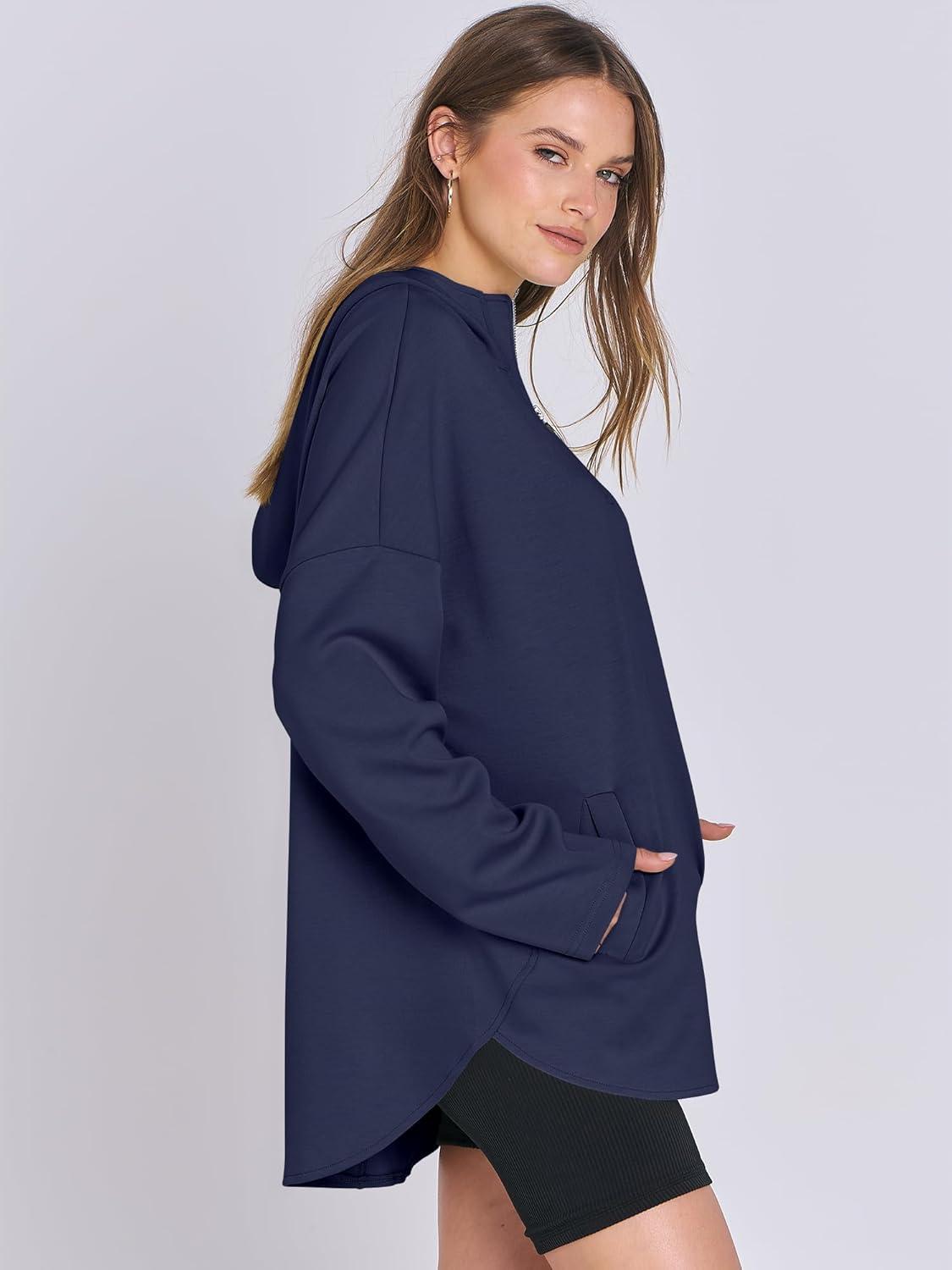 imageANRABESS Womens Oversized Hoodie Quarter Zip Sweatshirts 2025 Fall Winter Tunic Pullover Top Trendy Teen Girls Preppy ClothesNavy Blue