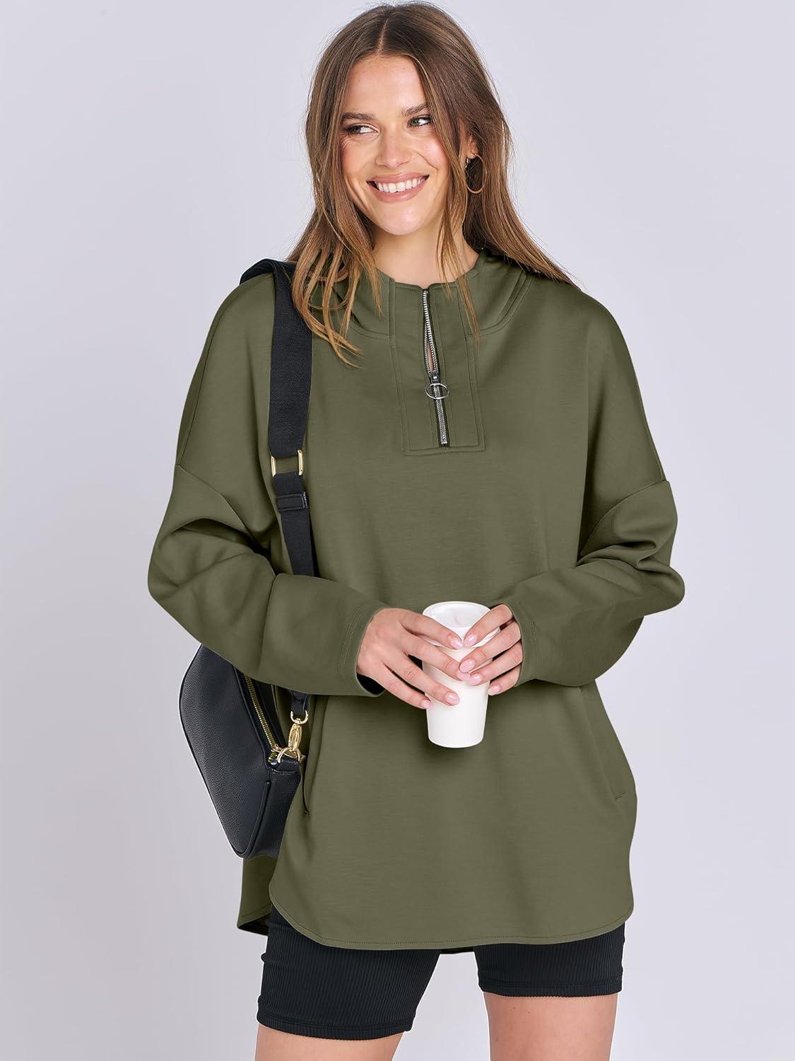 imageANRABESS Womens Oversized Hoodie Quarter Zip Sweatshirts 2025 Fall Winter Tunic Pullover Top Trendy Teen Girls Preppy ClothesOlive Green