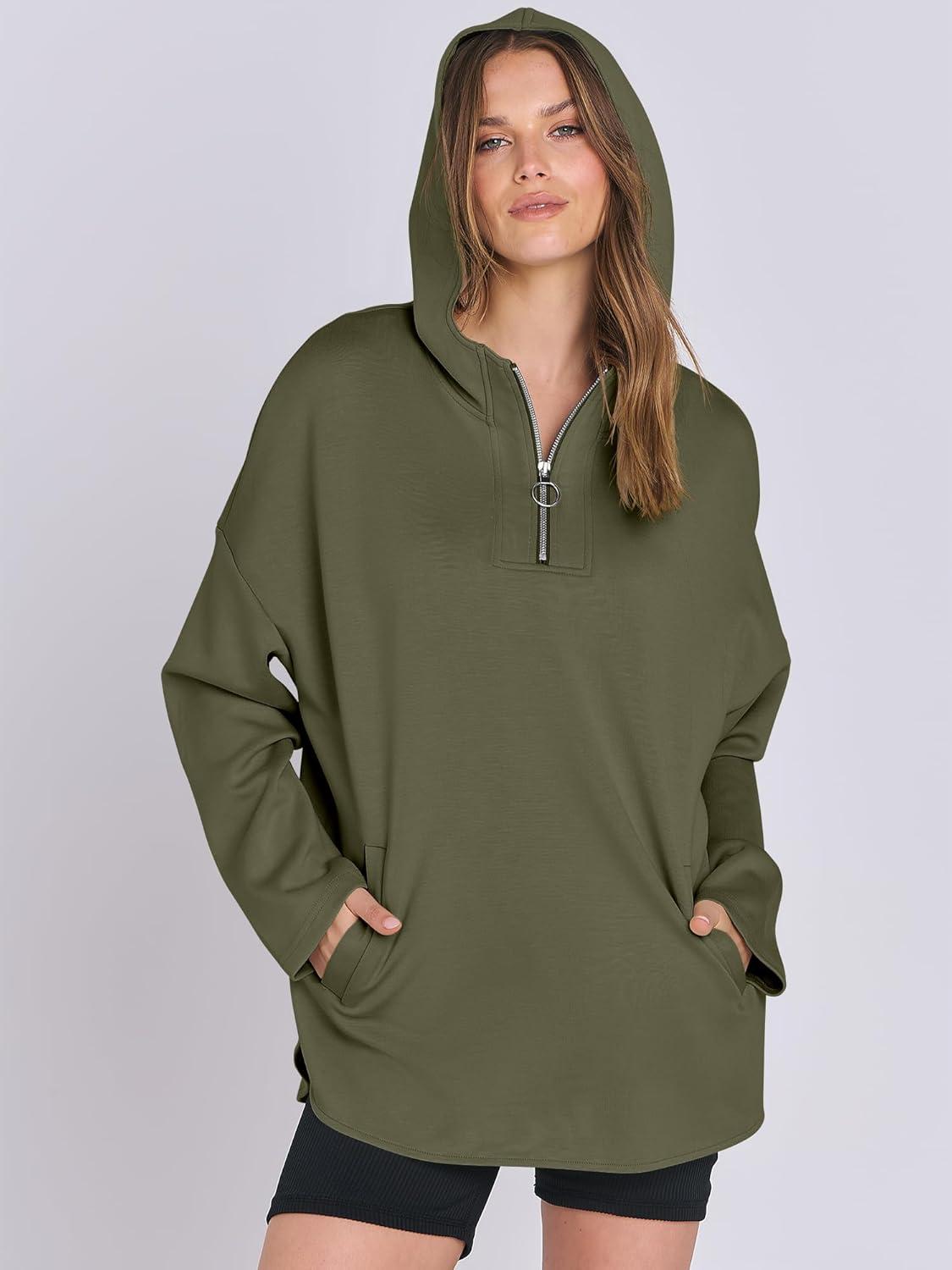 imageANRABESS Womens Oversized Hoodie Quarter Zip Sweatshirts 2025 Fall Winter Tunic Pullover Top Trendy Teen Girls Preppy ClothesOlive Green