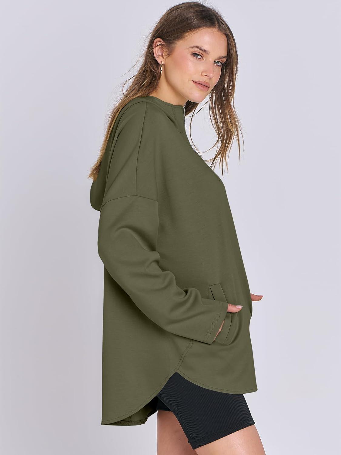 imageANRABESS Womens Oversized Hoodie Quarter Zip Sweatshirts 2025 Fall Winter Tunic Pullover Top Trendy Teen Girls Preppy ClothesOlive Green