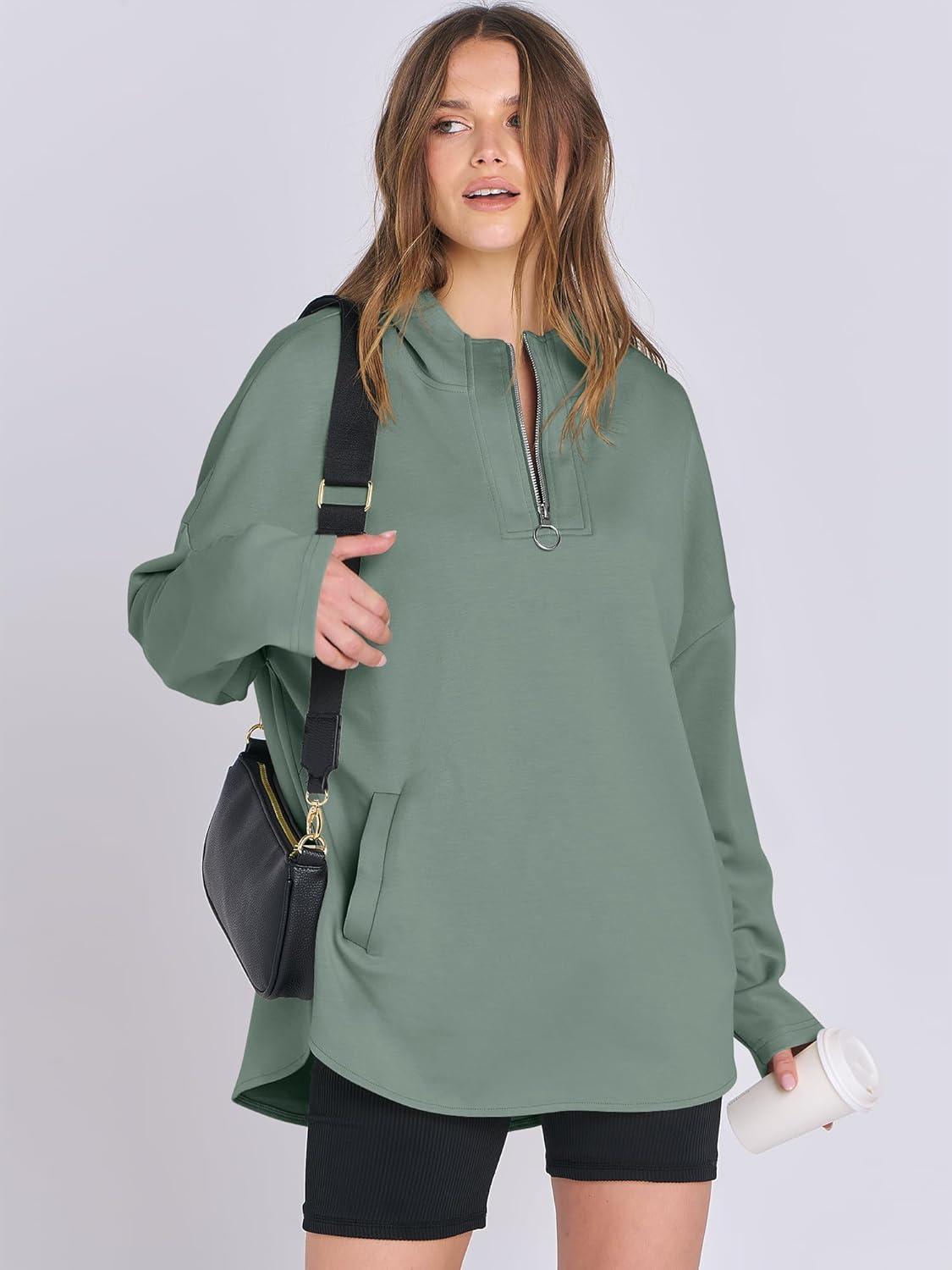 imageANRABESS Womens Oversized Hoodie Quarter Zip Sweatshirts 2025 Fall Winter Tunic Pullover Top Trendy Teen Girls Preppy ClothesPea Green