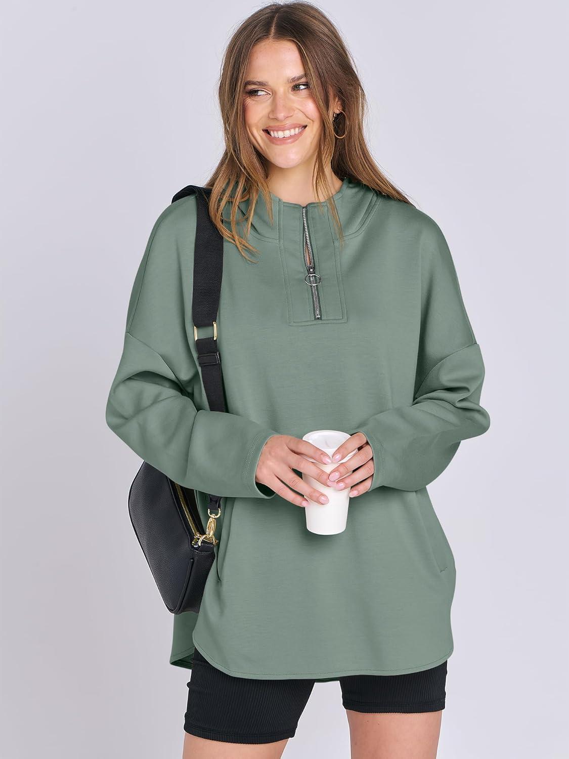 imageANRABESS Womens Oversized Hoodie Quarter Zip Sweatshirts 2025 Fall Winter Tunic Pullover Top Trendy Teen Girls Preppy ClothesPea Green