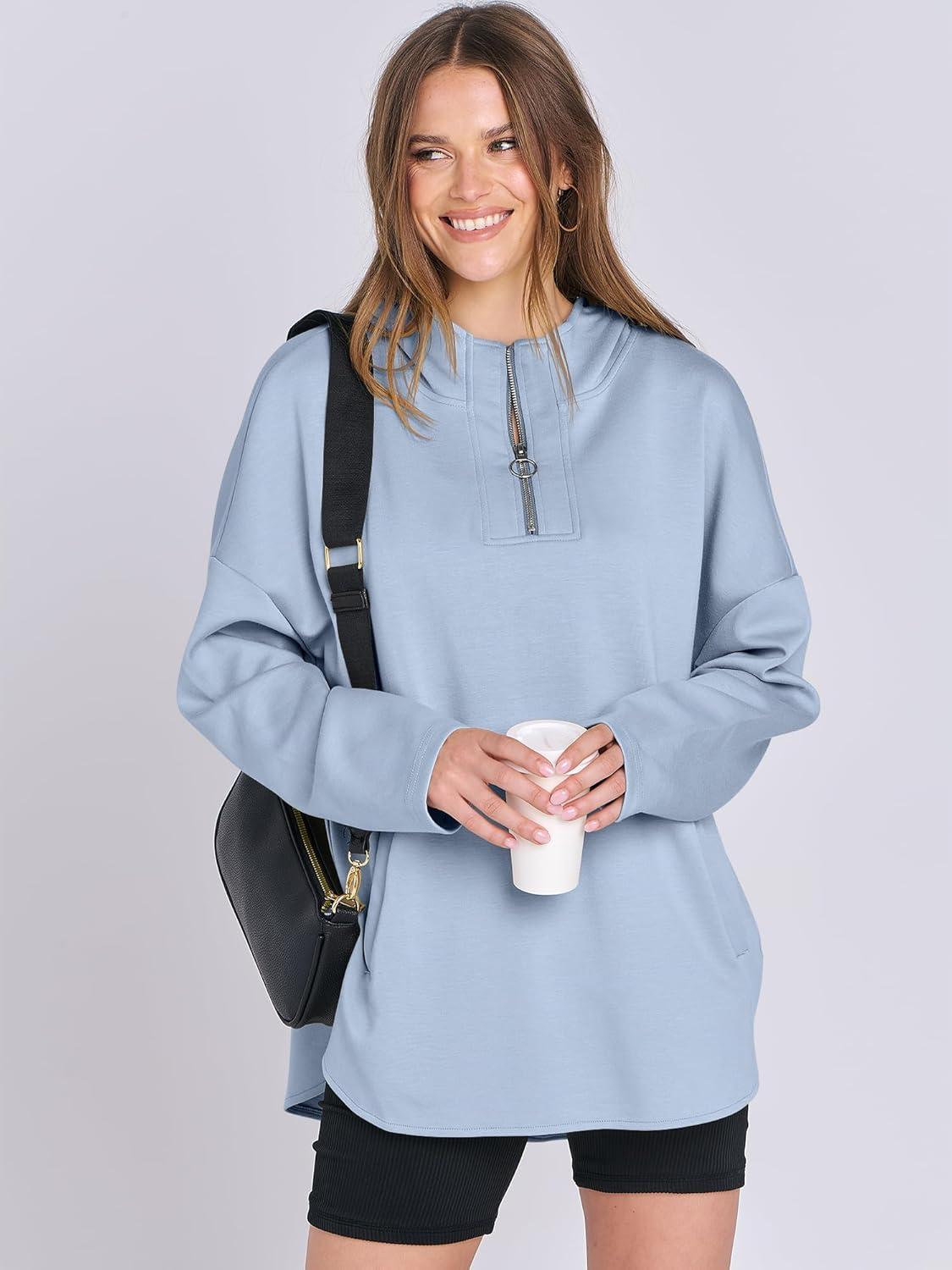 imageANRABESS Womens Oversized Hoodie Quarter Zip Sweatshirts 2025 Fall Winter Tunic Pullover Top Trendy Teen Girls Preppy ClothesSky Blue