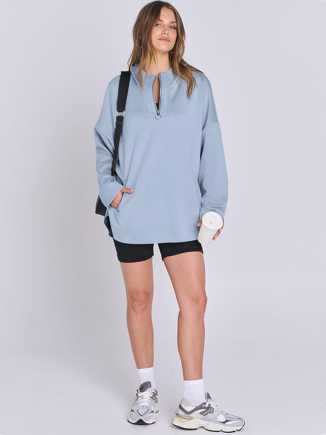 imageANRABESS Womens Oversized Hoodie Quarter Zip Sweatshirts 2025 Fall Winter Tunic Pullover Top Trendy Teen Girls Preppy ClothesSky Blue