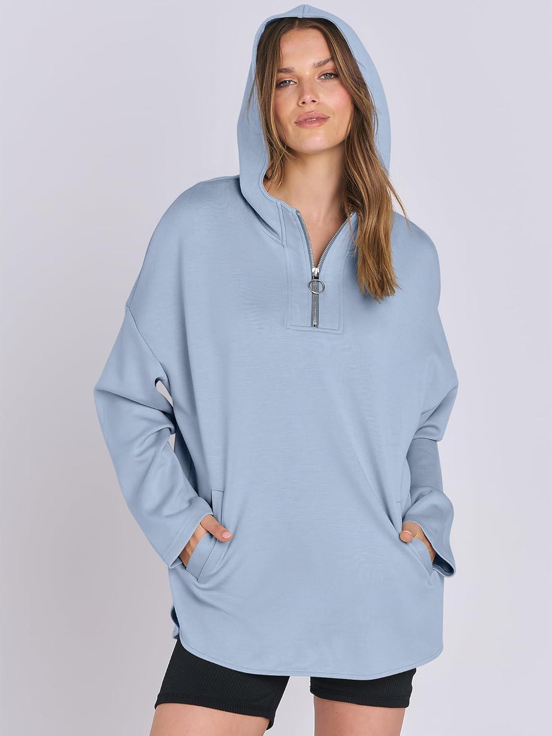 imageANRABESS Womens Oversized Hoodie Quarter Zip Sweatshirts 2025 Fall Winter Tunic Pullover Top Trendy Teen Girls Preppy ClothesSky Blue