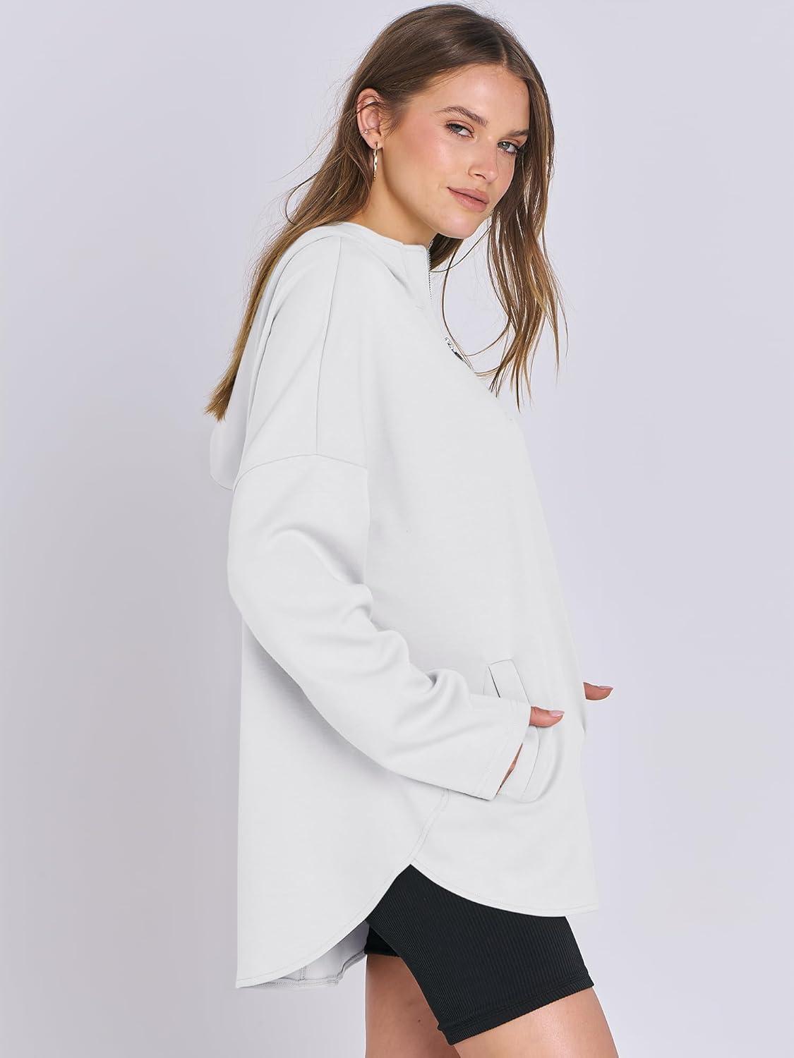imageANRABESS Womens Oversized Hoodie Quarter Zip Sweatshirts 2025 Fall Winter Tunic Pullover Top Trendy Teen Girls Preppy ClothesWhite