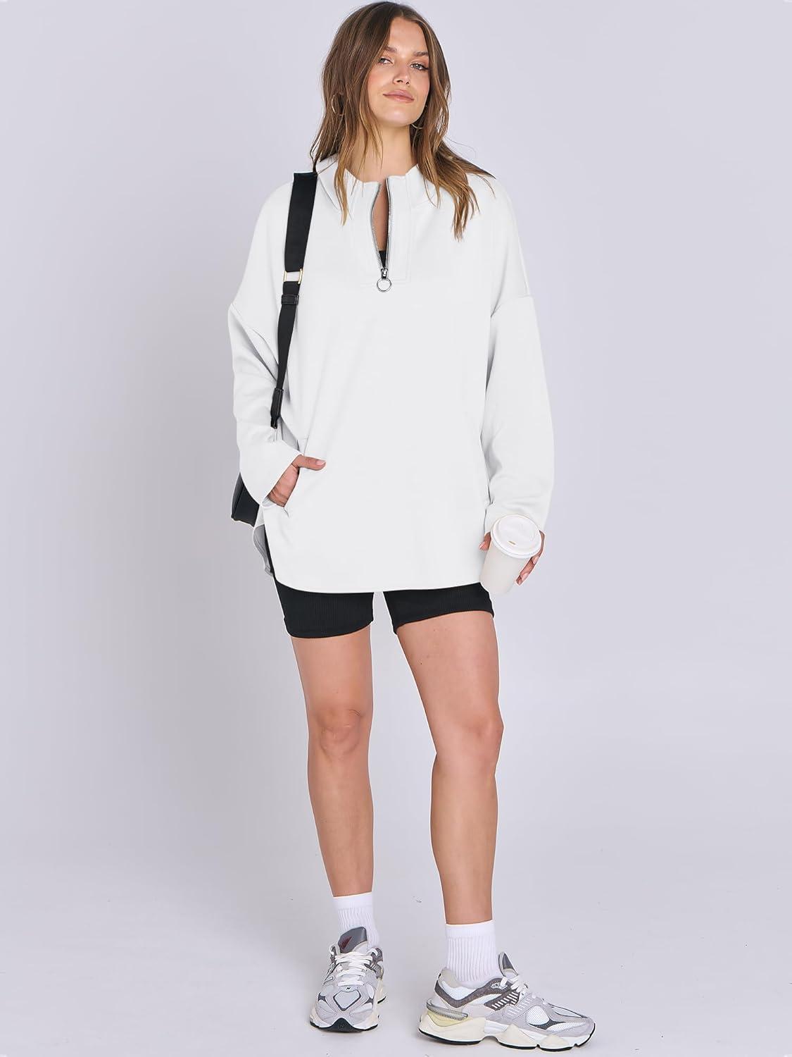 imageANRABESS Womens Oversized Hoodie Quarter Zip Sweatshirts 2025 Fall Winter Tunic Pullover Top Trendy Teen Girls Preppy ClothesWhite