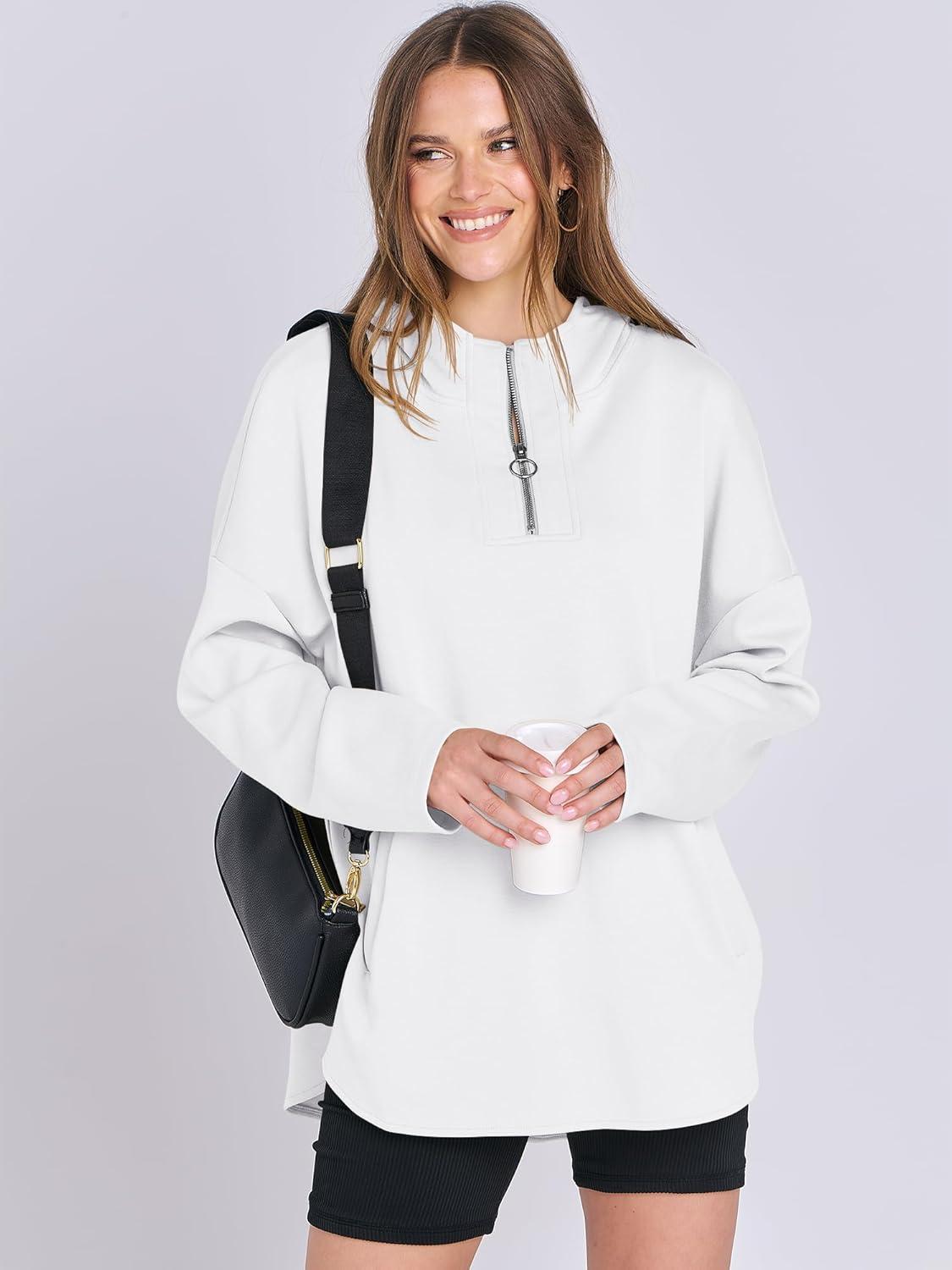 imageANRABESS Womens Oversized Hoodie Quarter Zip Sweatshirts 2025 Fall Winter Tunic Pullover Top Trendy Teen Girls Preppy ClothesWhite