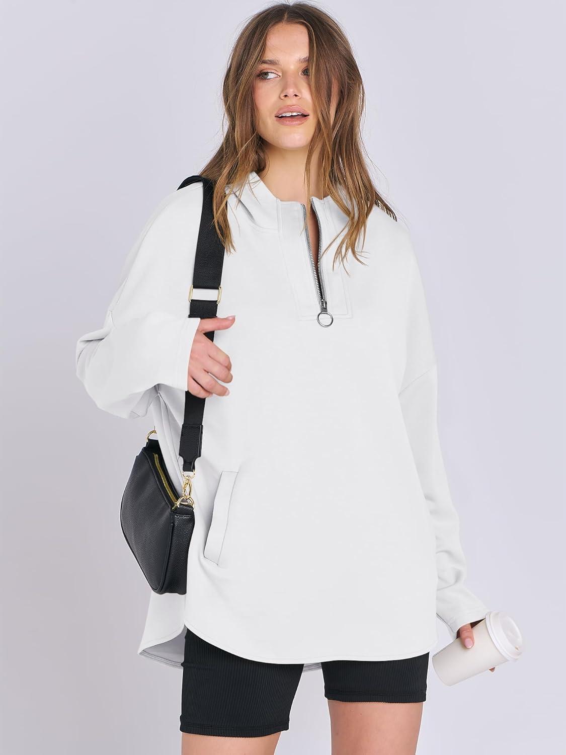 imageANRABESS Womens Oversized Hoodie Quarter Zip Sweatshirts 2025 Fall Winter Tunic Pullover Top Trendy Teen Girls Preppy ClothesWhite