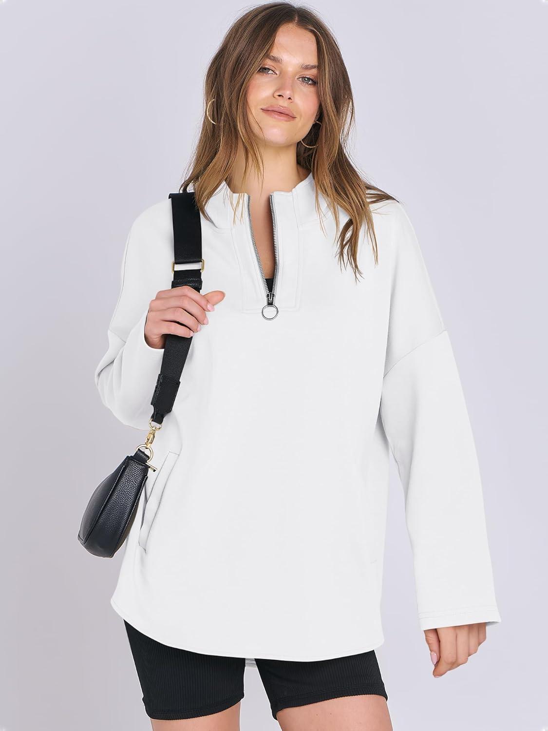 imageANRABESS Womens Oversized Hoodie Quarter Zip Sweatshirts 2025 Fall Winter Tunic Pullover Top Trendy Teen Girls Preppy ClothesWhite